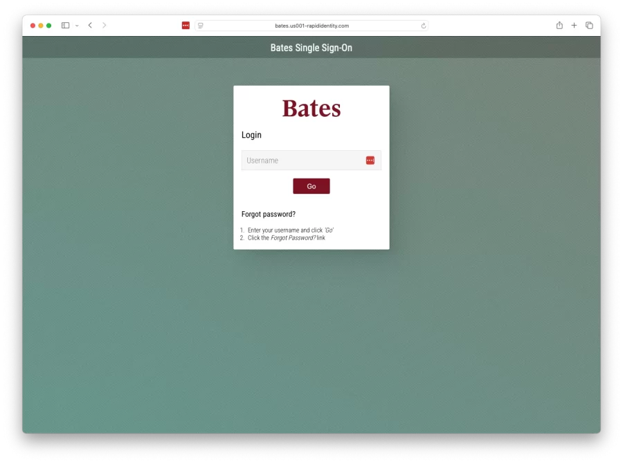 The WordPress login screen at bates.edu/w